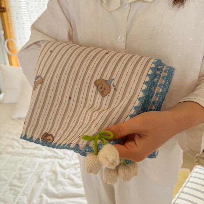 91家纺网 家纺一手货源 找家纺 潮邦创意家居 2026新A类全棉双层纱三角针四角郁金香吊坠盖毯—郁金纱语系列【含A类检测报告】 睡衣泰迪