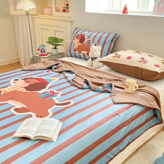 91家纺网 家纺一手货源 找家纺 大彩家居 2026新款针织夏被床盖四件套 深海小惊喜