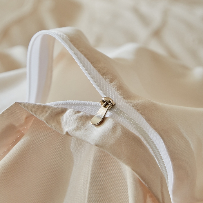 91家纺网 家纺一手货源 找家纺 缘生活 2026春夏新款民宿立体剪花蝴蝶结流苏四件套 剪花竖条纹蝴蝶结流苏卡其