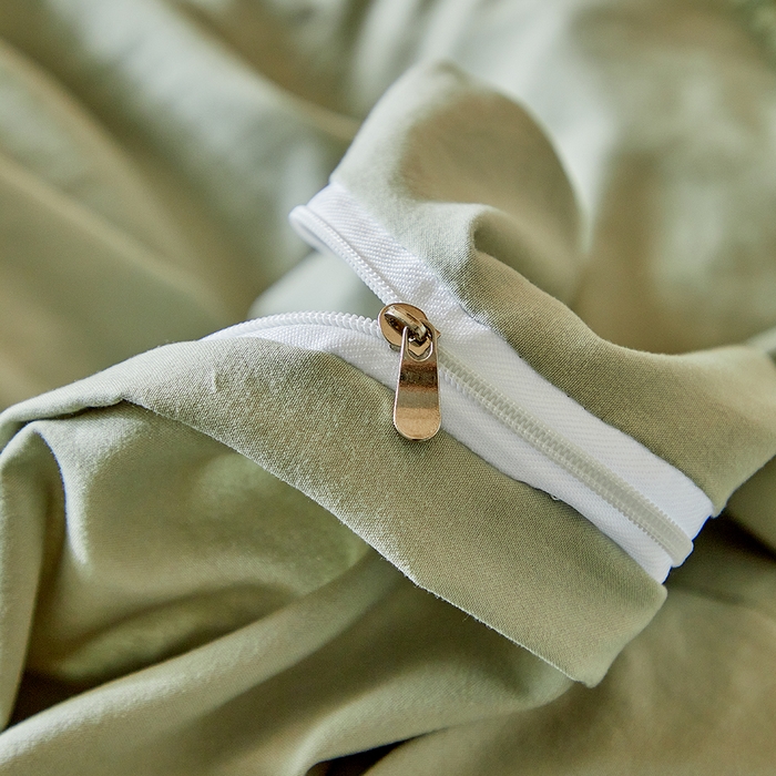 91家纺网 家纺一手货源 找家纺 缘生活 2026春夏新款民宿立体剪花蝴蝶结流苏四件套 剪花竖条纹蝴蝶结流苏抹茶绿