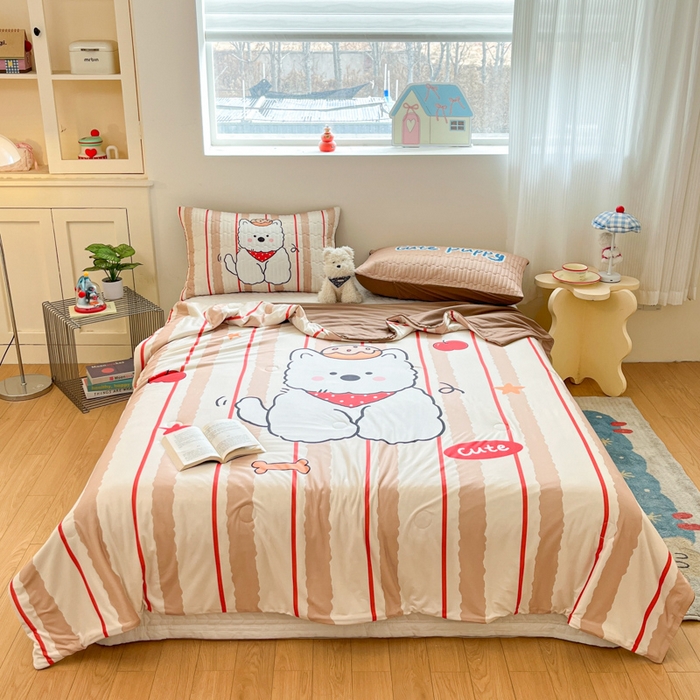 大彩家居 2026新款针织夏被床盖四件套 燕麦拿铁熊