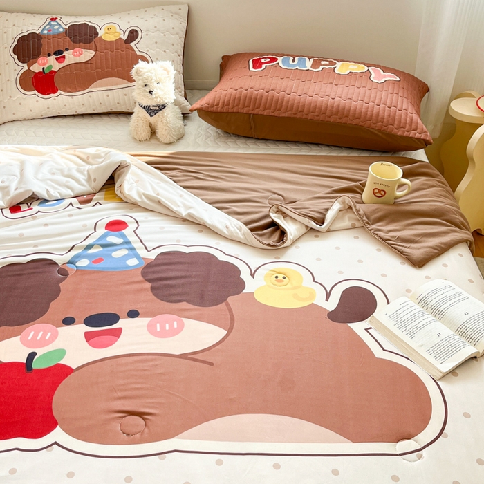 91家纺网 家纺一手货源 找家纺 大彩家居 2026新款针织夏被床盖四件套 慵懒小狗1