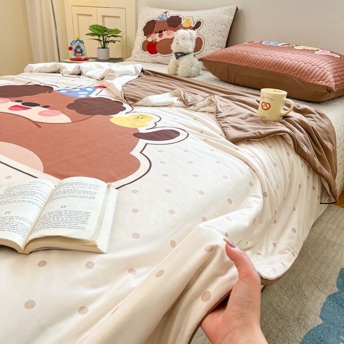 91家纺网 家纺一手货源 找家纺 大彩家居 2026新款针织夏被床盖四件套 慵懒小狗1