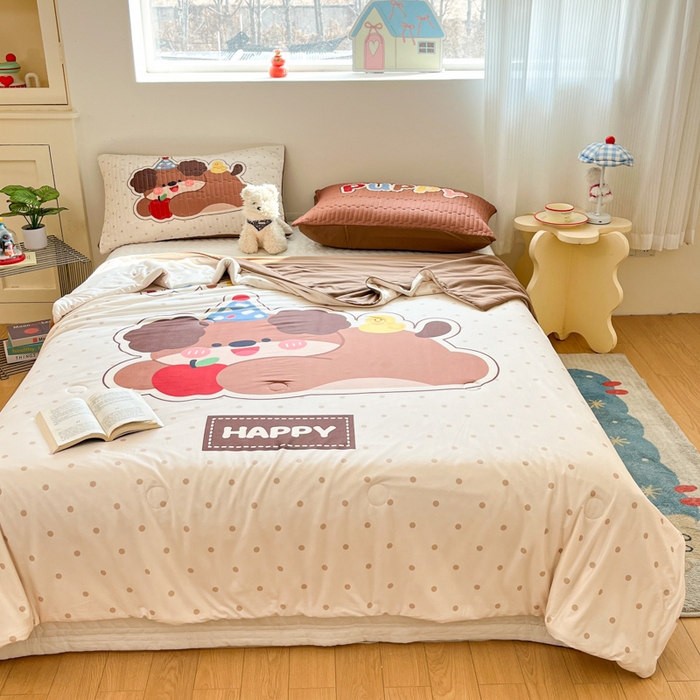 91家纺网 家纺一手货源 找家纺 大彩家居 2026新款针织夏被床盖四件套 慵懒小狗1