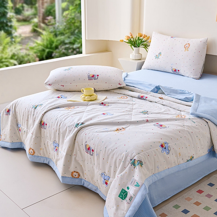 91家纺网 家纺一手货源 找家纺 薇玛仕 2026夏季新款100%新疆棉花里外全棉夏凉被单双人空调被 班尼小象