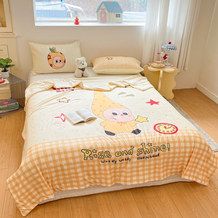 91家纺网 家纺一手货源 找家纺 大彩家居 2026新款针织夏被床盖四件套 早安星星人