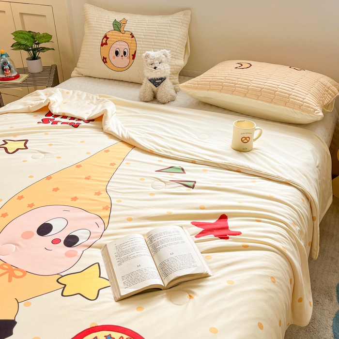 91家纺网 家纺一手货源 找家纺 大彩家居 2026新款针织夏被床盖四件套 早安星星人