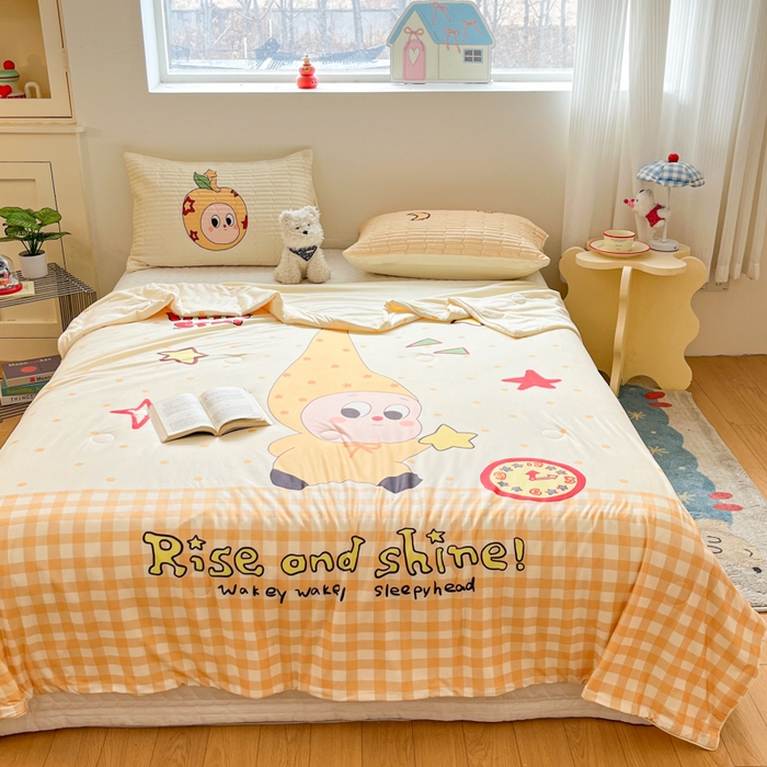 91家纺网 家纺一手货源 找家纺 大彩家居 2026新款针织夏被床盖四件套 早安星星人