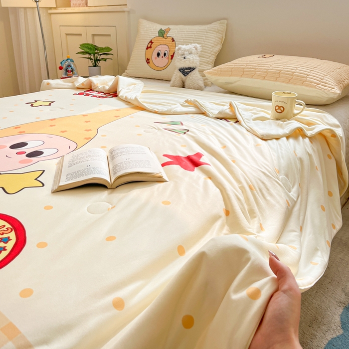 91家纺网 家纺一手货源 找家纺 大彩家居 2026新款针织夏被床盖四件套 早安星星人