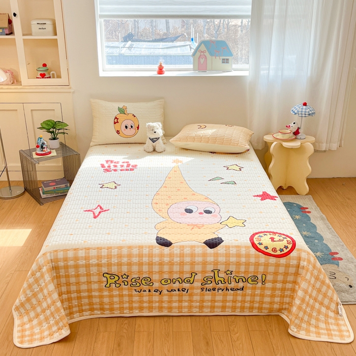 91家纺网 家纺一手货源 找家纺 大彩家居 2026新款针织夏被床盖四件套 早安星星人