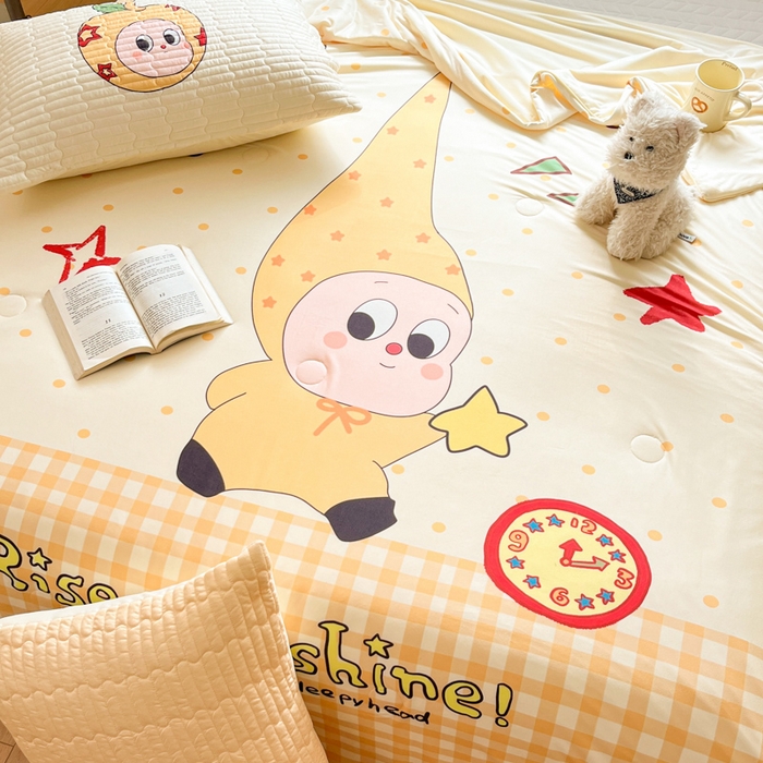 91家纺网 家纺一手货源 找家纺 大彩家居 2026新款针织夏被床盖四件套 早安星星人