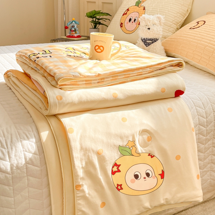 91家纺网 家纺一手货源 找家纺 大彩家居 2026新款针织夏被床盖四件套 早安星星人