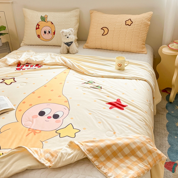 91家纺网 家纺一手货源 找家纺 大彩家居 2026新款针织夏被床盖四件套 早安星星人