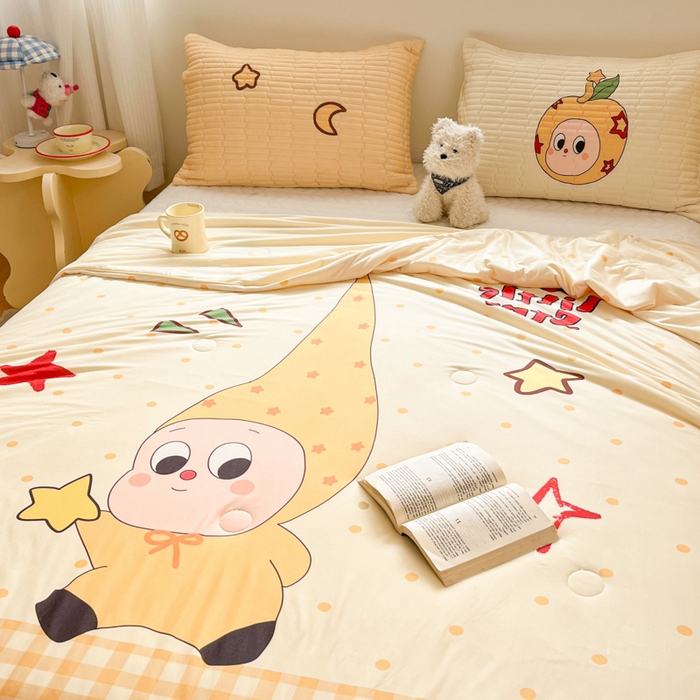 91家纺网 家纺一手货源 找家纺 大彩家居 2026新款针织夏被床盖四件套 早安星星人