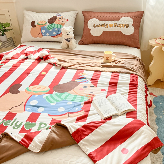 91家纺网 家纺一手货源 找家纺 大彩家居 2026新款针织夏被床盖四件套 仲夏马戏团