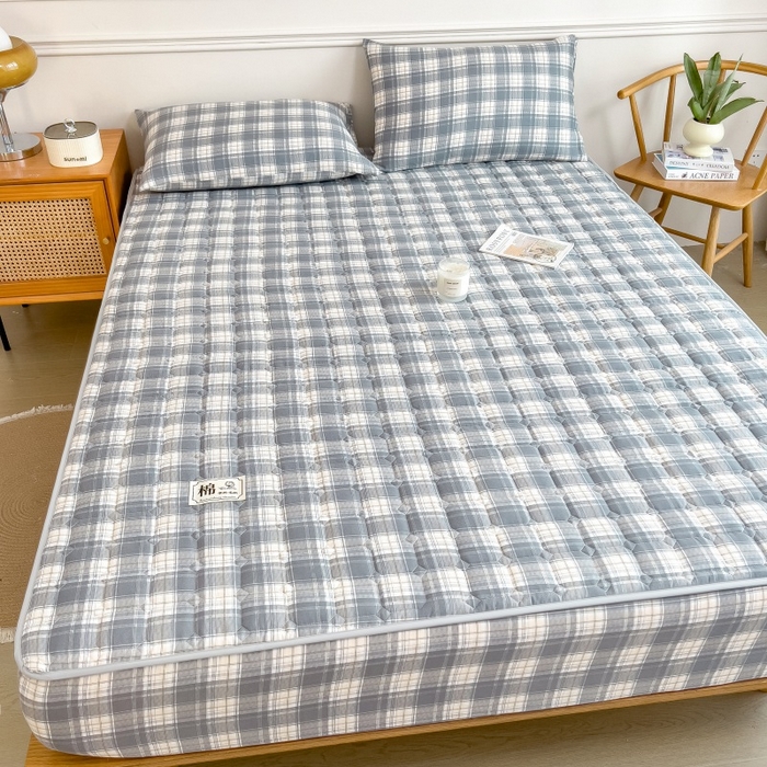 91家纺网 家纺一手货源 找家纺 （总）蕾诺家纺 2026新款色织水洗棉棉花夹棉床笠保护套