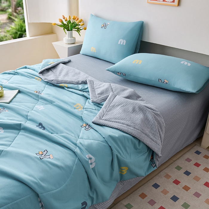 91家纺网 家纺一手货源 找家纺 薇玛仕 2026夏季新款100%新疆棉花里外全棉夏凉被单双人空调被 兜曼-蓝