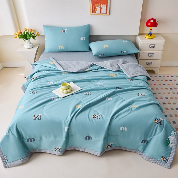 91家纺网 家纺一手货源 找家纺 薇玛仕 2026夏季新款100%新疆棉花里外全棉夏凉被单双人空调被 兜曼-蓝