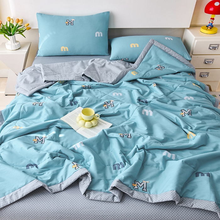 91家纺网 家纺一手货源 找家纺 薇玛仕 2026夏季新款100%新疆棉花里外全棉夏凉被单双人空调被 兜曼-蓝