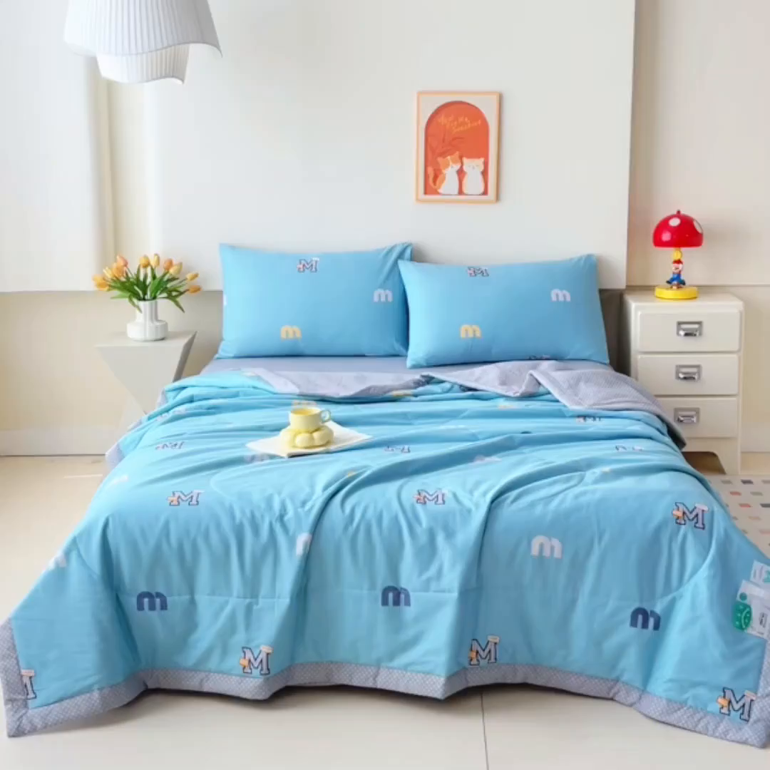 91家纺网 家纺一手货源 找家纺 薇玛仕 2026夏季新款100%新疆棉花里外全棉夏凉被单双人空调被 兜曼-蓝