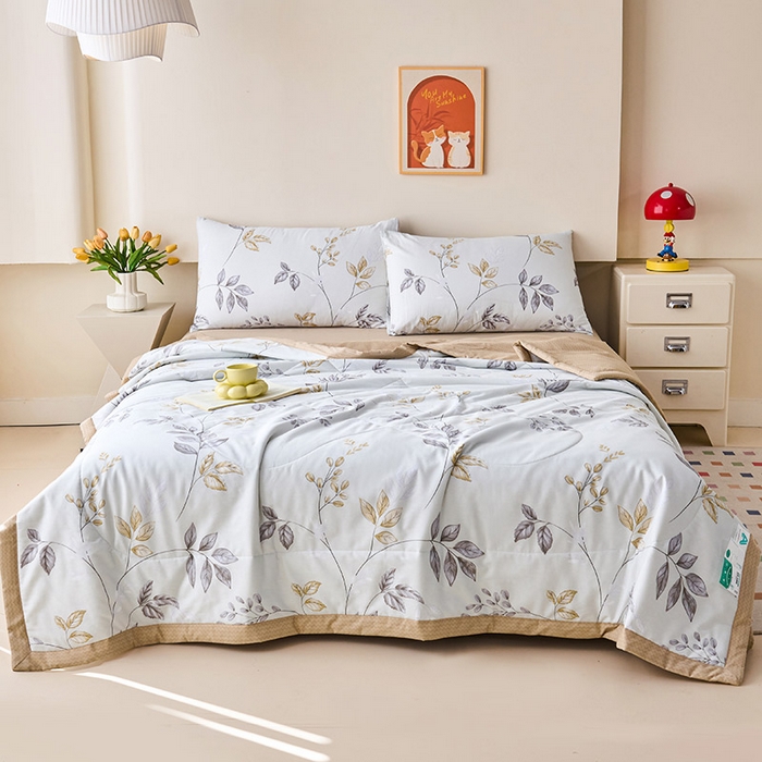 91家纺网 家纺一手货源 找家纺 薇玛仕 2026夏季新款100%新疆棉花里外全棉夏凉被单双人空调被 枫林叶语-米