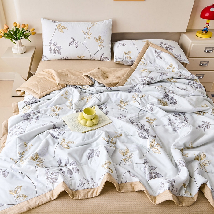 91家纺网 家纺一手货源 找家纺 薇玛仕 2026夏季新款100%新疆棉花里外全棉夏凉被单双人空调被 枫林叶语-米