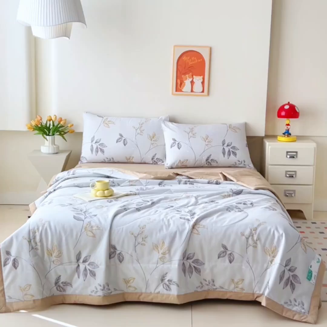 91家纺网 家纺一手货源 找家纺 薇玛仕 2026夏季新款100%新疆棉花里外全棉夏凉被单双人空调被 枫林叶语-米