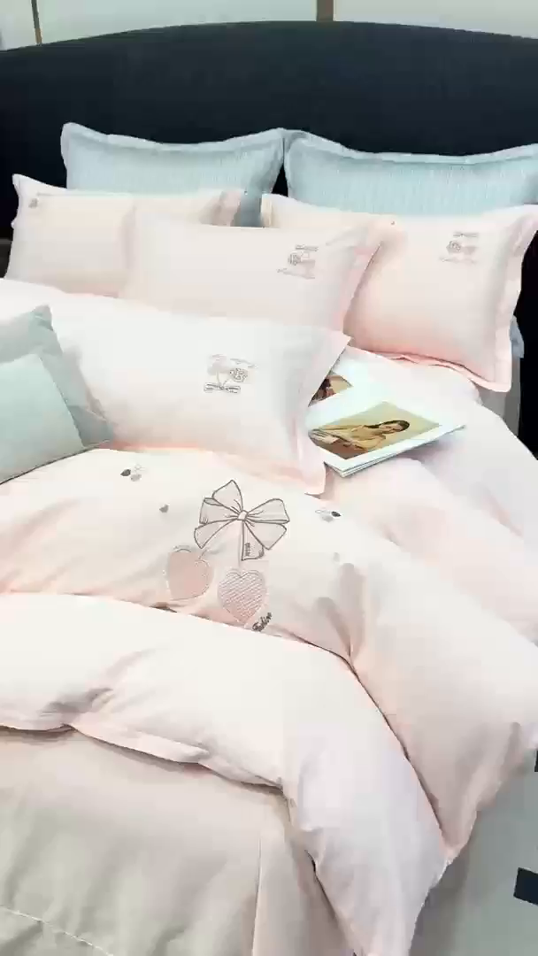 91家纺网 家纺一手货源 找家纺 昊翔家纺 2026全棉纯棉刺绣花四件套40支长绒棉100% 棉礼盒包装 樱桃之恋-樱花玉