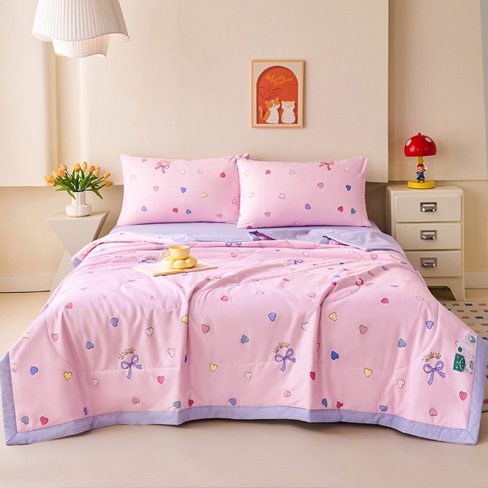 91家纺网 家纺一手货源 找家纺 薇玛仕 2026夏季新款100%新疆棉花里外全棉夏凉被单双人空调被 公主梦-粉