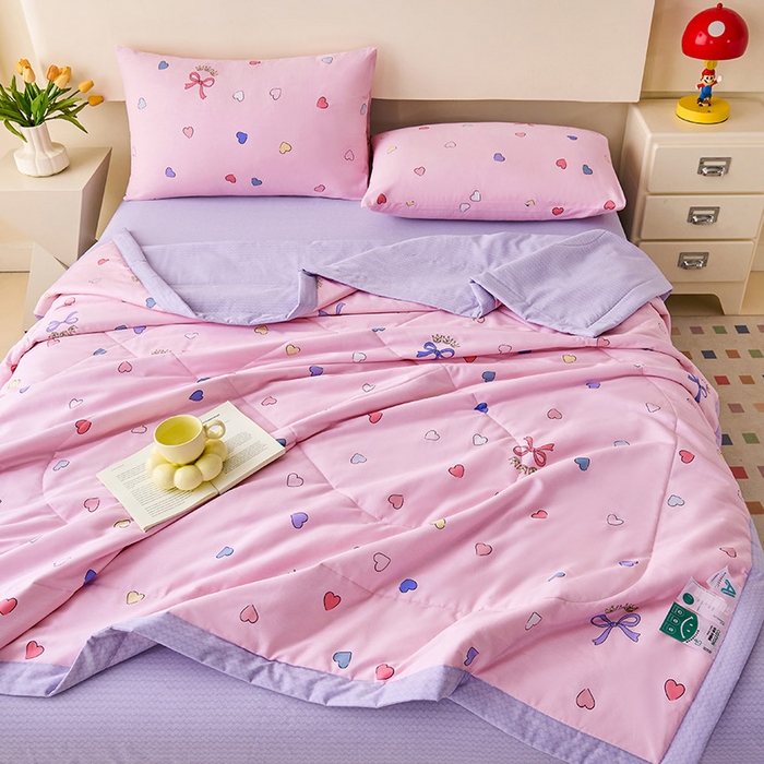 91家纺网 家纺一手货源 找家纺 薇玛仕 2026夏季新款100%新疆棉花里外全棉夏凉被单双人空调被 公主梦-粉