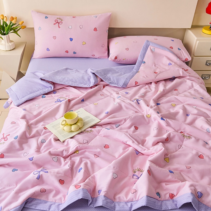 91家纺网 家纺一手货源 找家纺 薇玛仕 2026夏季新款100%新疆棉花里外全棉夏凉被单双人空调被 公主梦-粉