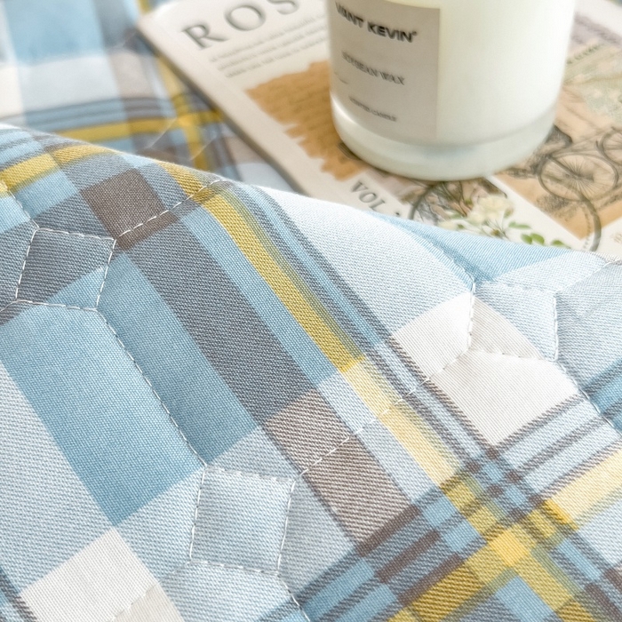 91家纺网 家纺一手货源 找家纺 蕾诺家纺 2026新款色织水洗棉棉花夹棉床笠保护套 简兮蓝