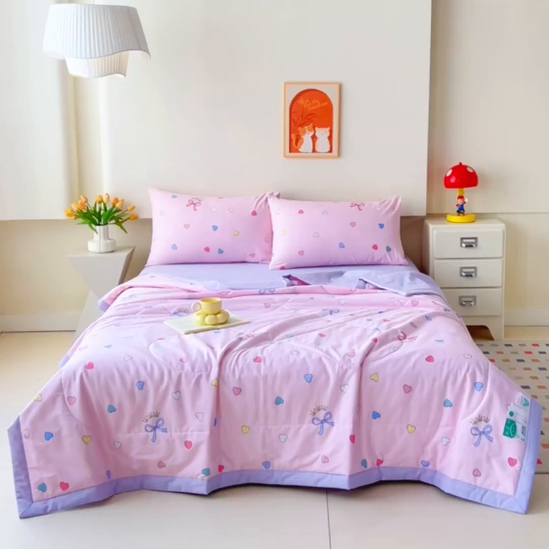 91家纺网 家纺一手货源 找家纺 薇玛仕 2026夏季新款100%新疆棉花里外全棉夏凉被单双人空调被 公主梦-粉