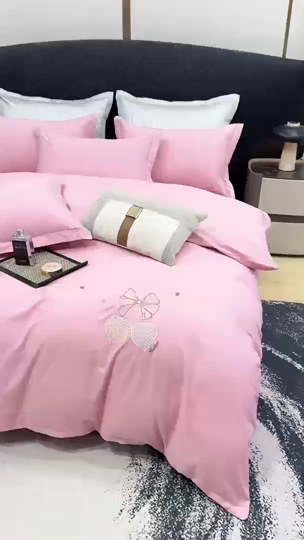 91家纺网 家纺一手货源 找家纺 昊翔家纺 2026全棉纯棉刺绣花四件套40支长绒棉100% 棉礼盒包装 樱桃之恋-豆沙