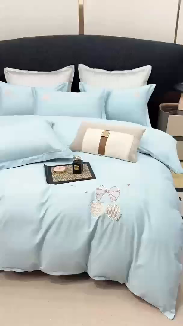 91家纺网 家纺一手货源 找家纺 昊翔家纺 2026全棉纯棉刺绣花四件套40支长绒棉100% 棉礼盒包装 樱桃之恋-幸运兰