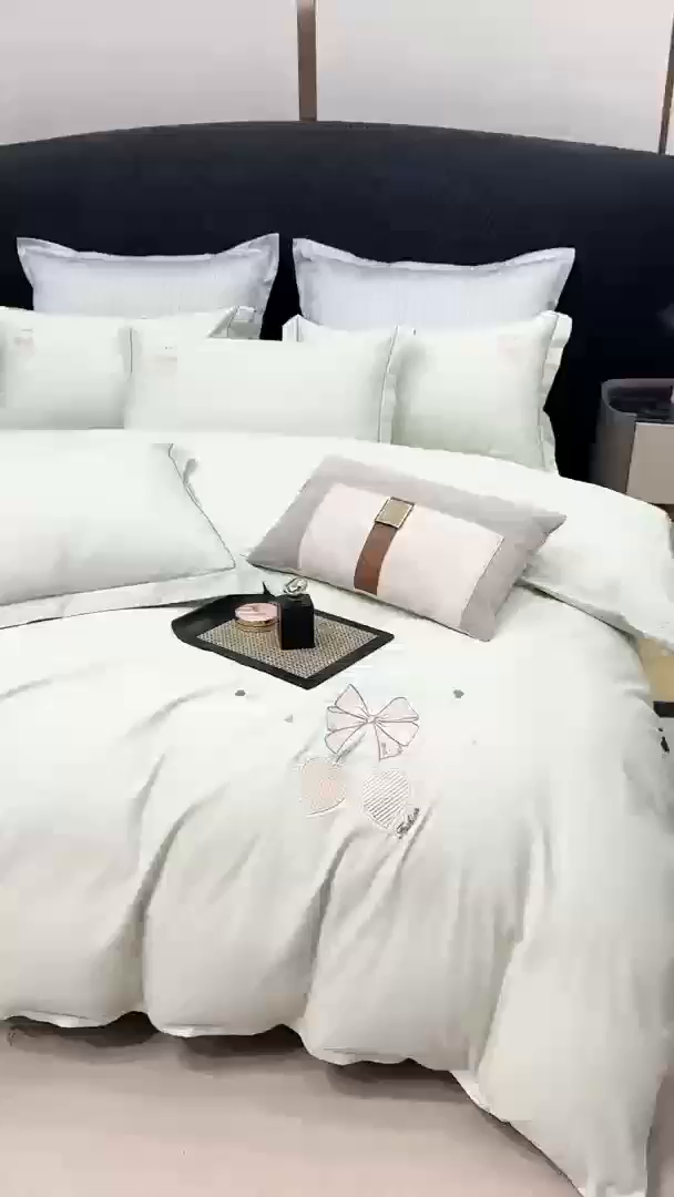 91家纺网 家纺一手货源 找家纺 昊翔家纺 2026全棉纯棉刺绣花四件套40支长绒棉100% 棉礼盒包装 樱桃之恋-青柠绿