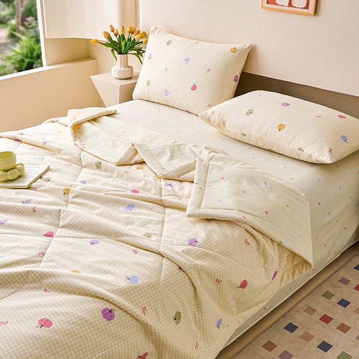 91家纺网 家纺一手货源 找家纺 薇玛仕 2026夏季新款100%新疆棉花里外全棉夏凉被单双人空调被 幻彩-黄