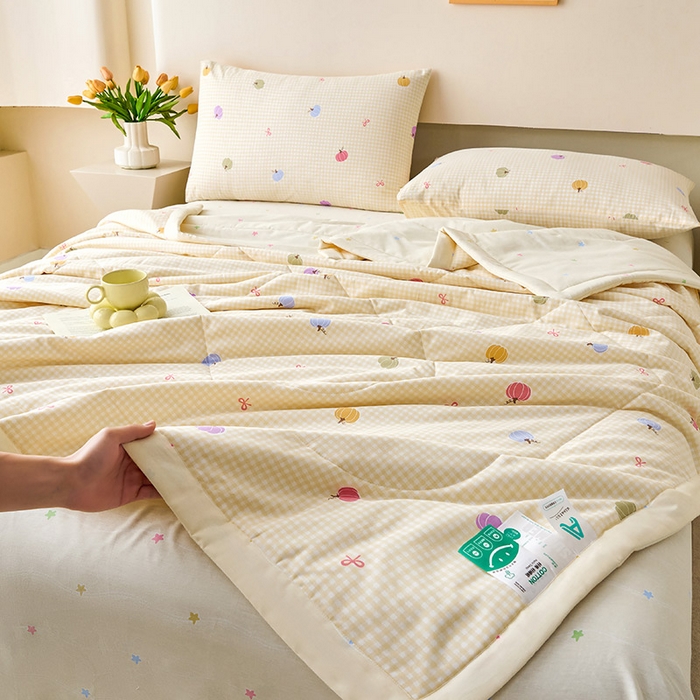 91家纺网 家纺一手货源 找家纺 薇玛仕 2026夏季新款100%新疆棉花里外全棉夏凉被单双人空调被 幻彩-黄