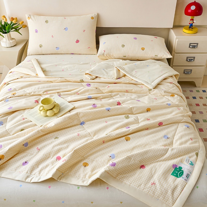 91家纺网 家纺一手货源 找家纺 薇玛仕 2026夏季新款100%新疆棉花里外全棉夏凉被单双人空调被 幻彩-黄