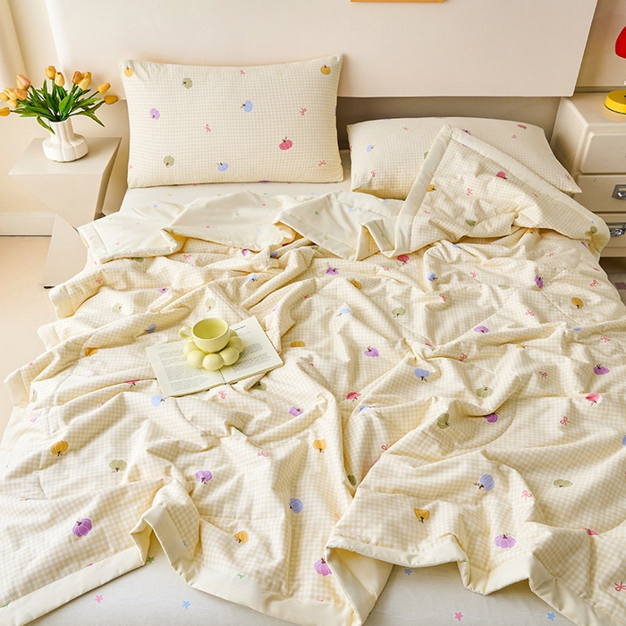 91家纺网 家纺一手货源 找家纺 薇玛仕 2026夏季新款100%新疆棉花里外全棉夏凉被单双人空调被 幻彩-黄