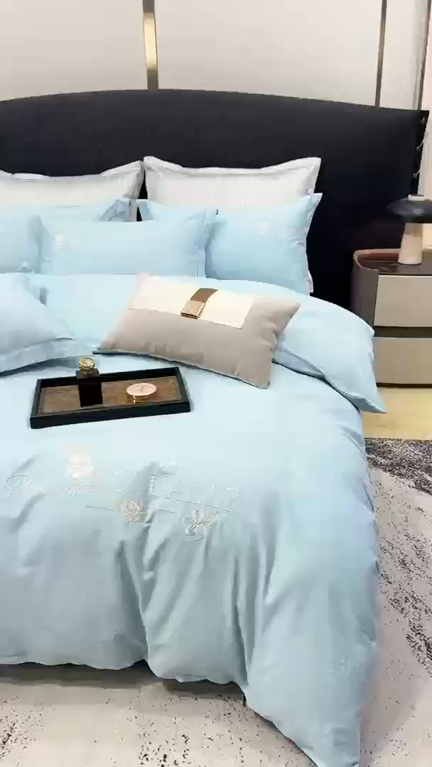 91家纺网 家纺一手货源 找家纺 昊翔家纺 2026全棉纯棉刺绣花四件套40支长绒棉100% 棉礼盒包装 春妍-月光兰