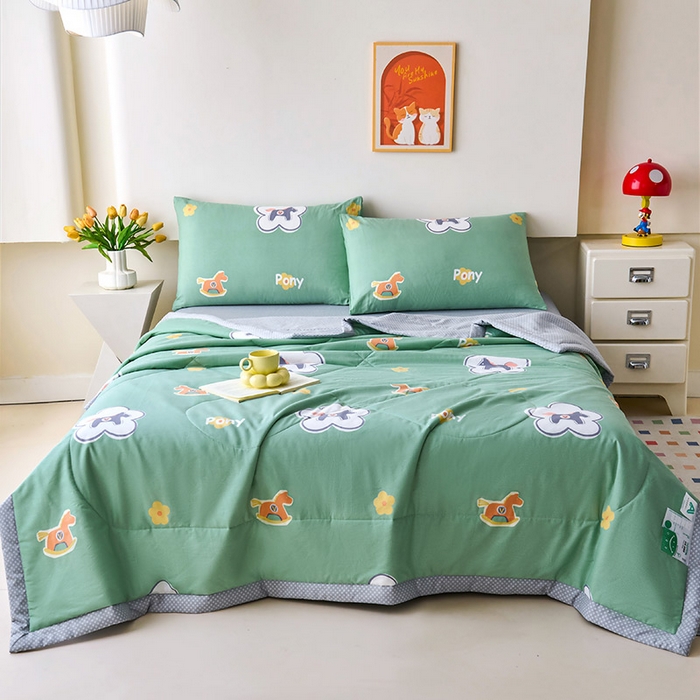 91家纺网 家纺一手货源 找家纺 薇玛仕 2026夏季新款100%新疆棉花里外全棉夏凉被单双人空调被 梦动之城-绿