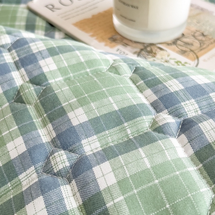 91家纺网 家纺一手货源 找家纺 蕾诺家纺 2026新款色织水洗棉棉花夹棉床笠保护套 时光绿