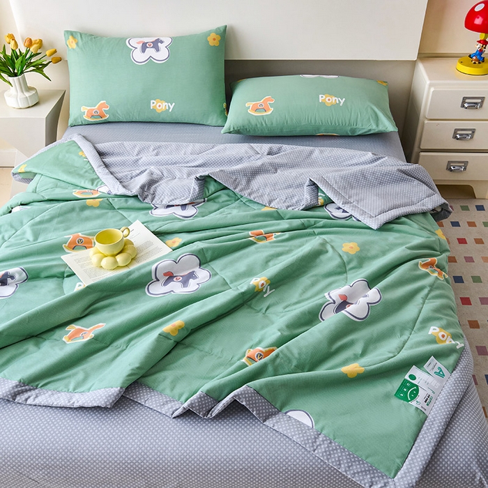 91家纺网 家纺一手货源 找家纺 薇玛仕 2026夏季新款100%新疆棉花里外全棉夏凉被单双人空调被 梦动之城-绿