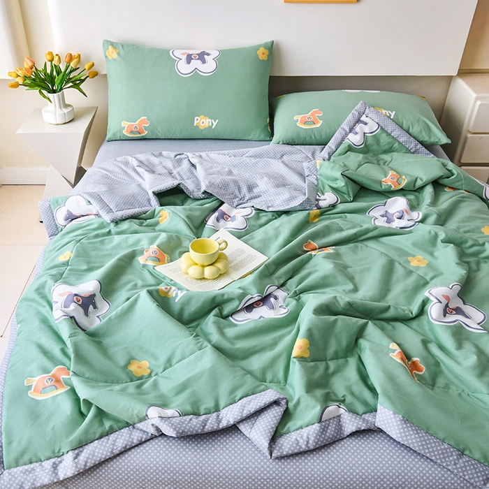 91家纺网 家纺一手货源 找家纺 薇玛仕 2026夏季新款100%新疆棉花里外全棉夏凉被单双人空调被 梦动之城-绿