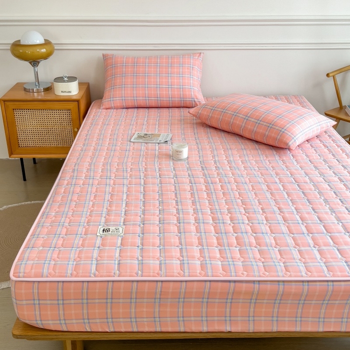 91家纺网 家纺一手货源 找家纺 蕾诺家纺 2026新款色织水洗棉棉花夹棉床笠保护套 威尼斯粉