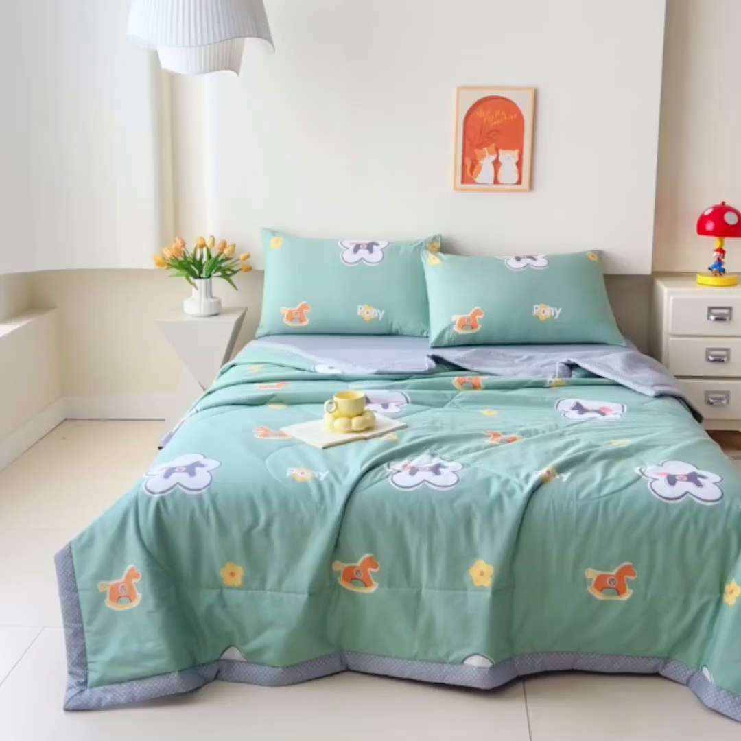 91家纺网 家纺一手货源 找家纺 薇玛仕 2026夏季新款100%新疆棉花里外全棉夏凉被单双人空调被 梦动之城-绿