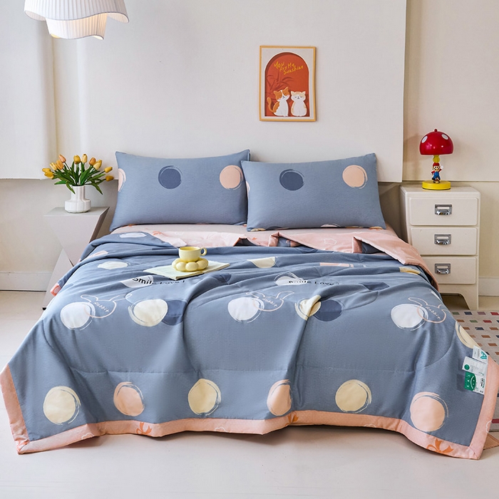 91家纺网 家纺一手货源 找家纺 薇玛仕 2026夏季新款100%新疆棉花里外全棉夏凉被单双人空调被 梦幻泡泡-蓝