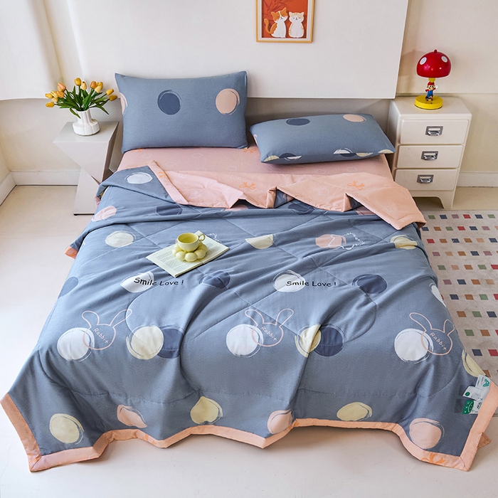 91家纺网 家纺一手货源 找家纺 薇玛仕 2026夏季新款100%新疆棉花里外全棉夏凉被单双人空调被 梦幻泡泡-蓝