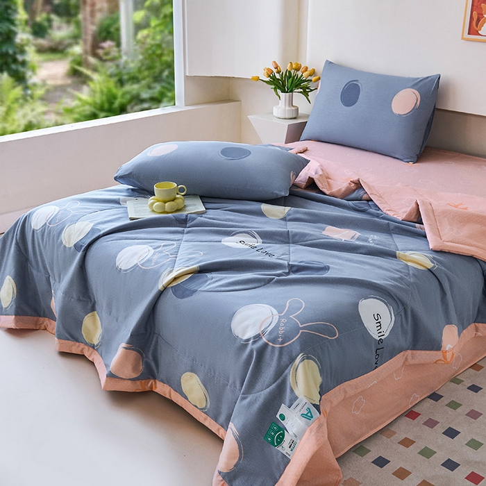 91家纺网 家纺一手货源 找家纺 薇玛仕 2026夏季新款100%新疆棉花里外全棉夏凉被单双人空调被 梦幻泡泡-蓝